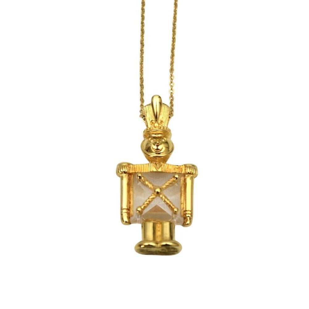 Vintage Nutcracker Toy Soldier Pendant Necklace Crystal Gold Tone Christmas